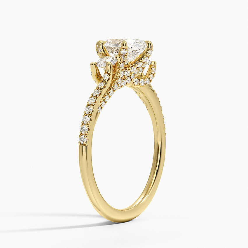 Luxe Delilah Three Stone Pave Diamond Ring Yellow Gold 18k Oval Engagement Ring