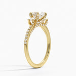 Luxe Delilah Three Stone Pave Diamond Ring Yellow Gold 18k Oval Engagement Ring
