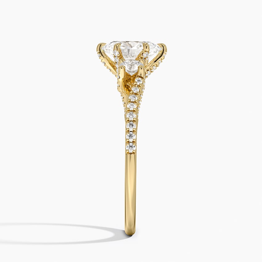 Luxe Delilah Three Stone Pave Diamond Ring Yellow Gold 18k Oval Engagement Ring