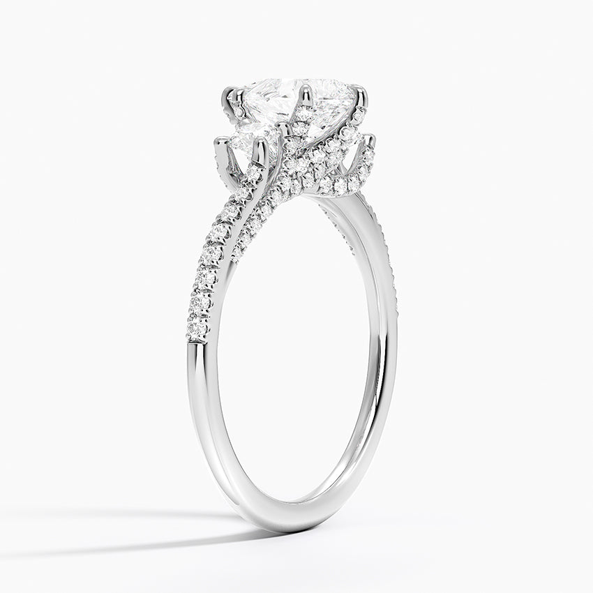 Luxe Delilah Three Stone Pave Diamond Ring Platinum Pear Engagement Ring