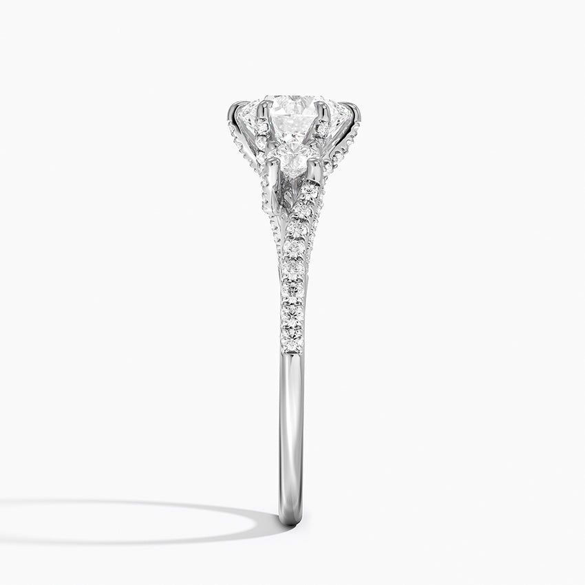 Luxe Delilah Three Stone Pave Diamond Ring Platinum Round Engagement Ring