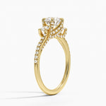 Luxe Delilah Three Stone Pave Diamond Ring Yellow Gold 18k Round Engagement Ring