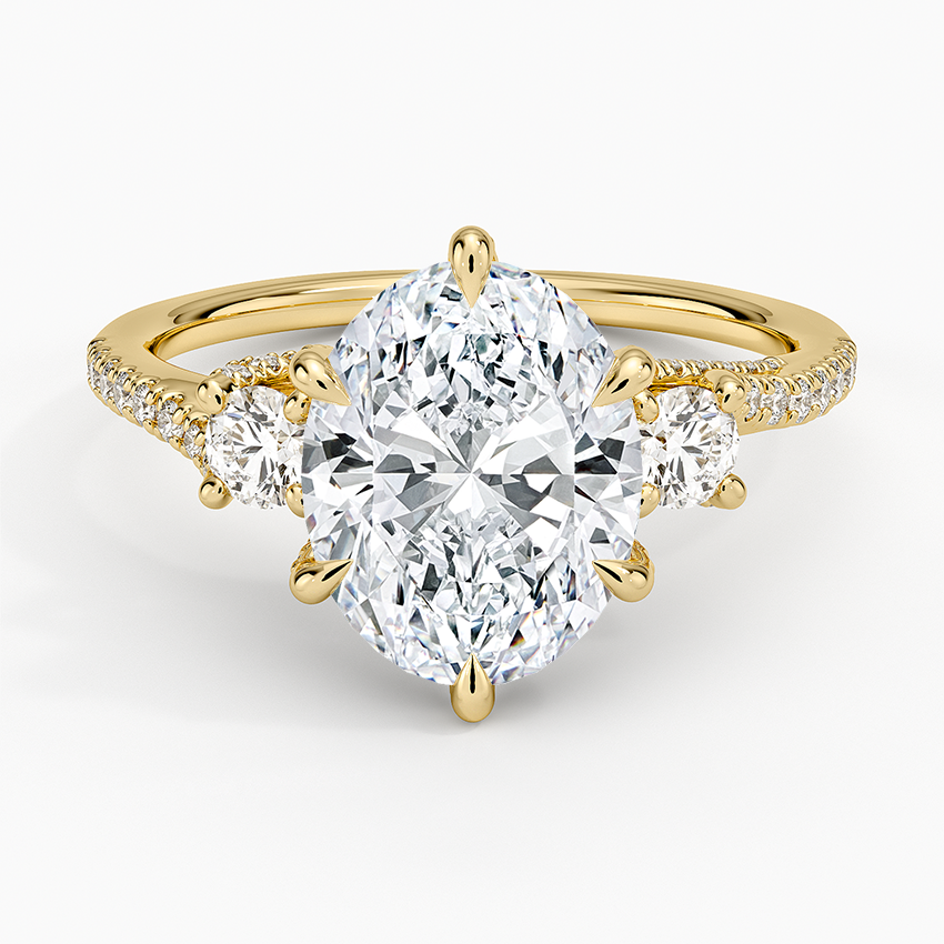 Luxe Delilah Three Stone Pave Diamond Ring Yellow Gold 18k Oval Engagement Ring