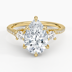 Luxe Delilah Three Stone Pave Diamond Ring Yellow Gold 18k Pear Engagement Ring