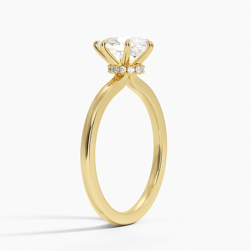 Secret Halo Six-Prong Diamond Ring Yellow Gold 18k Princess Engagement Ring