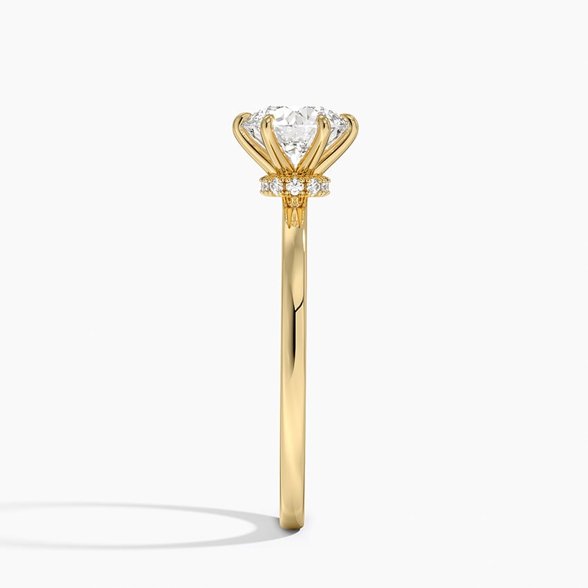 Secret Halo Six-Prong Diamond Ring Yellow Gold 18k Round Engagement Ring