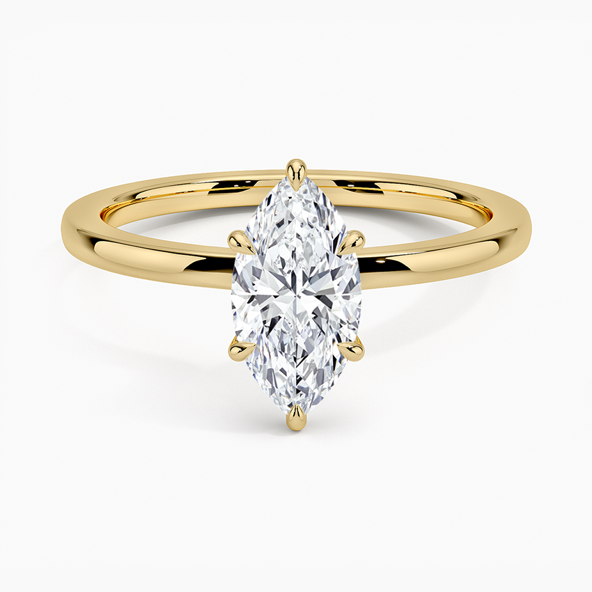 Secret Halo Six-Prong Diamond Ring Yellow Gold 18k Marquise Engagement Ring