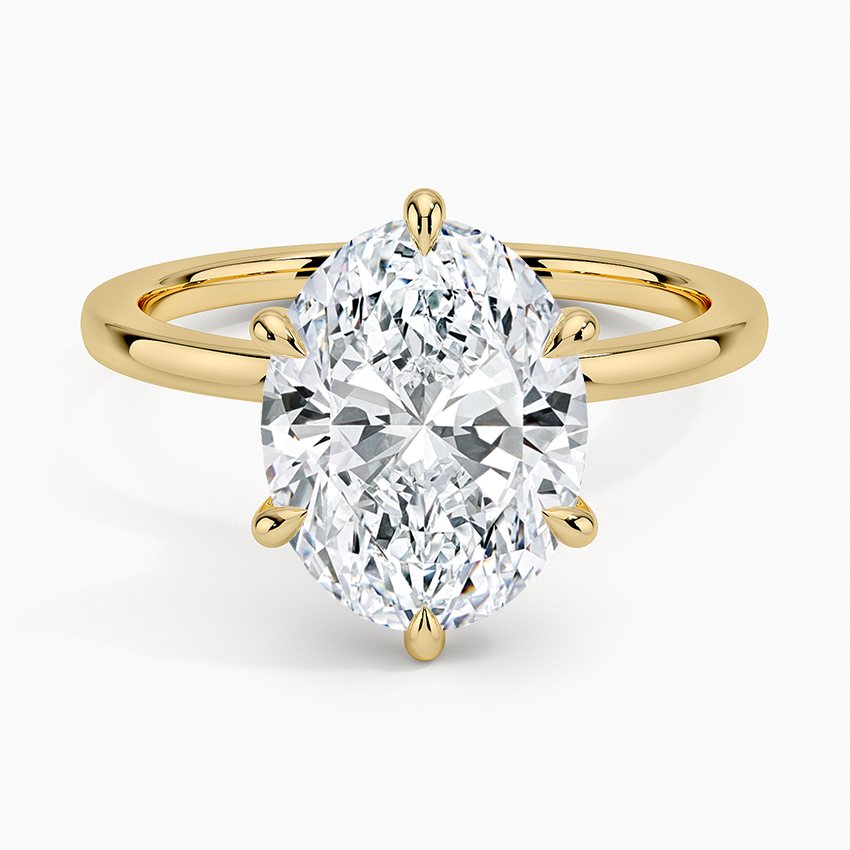 Secret Halo Six-Prong Diamond Ring Yellow Gold 18k Oval Engagement Ring