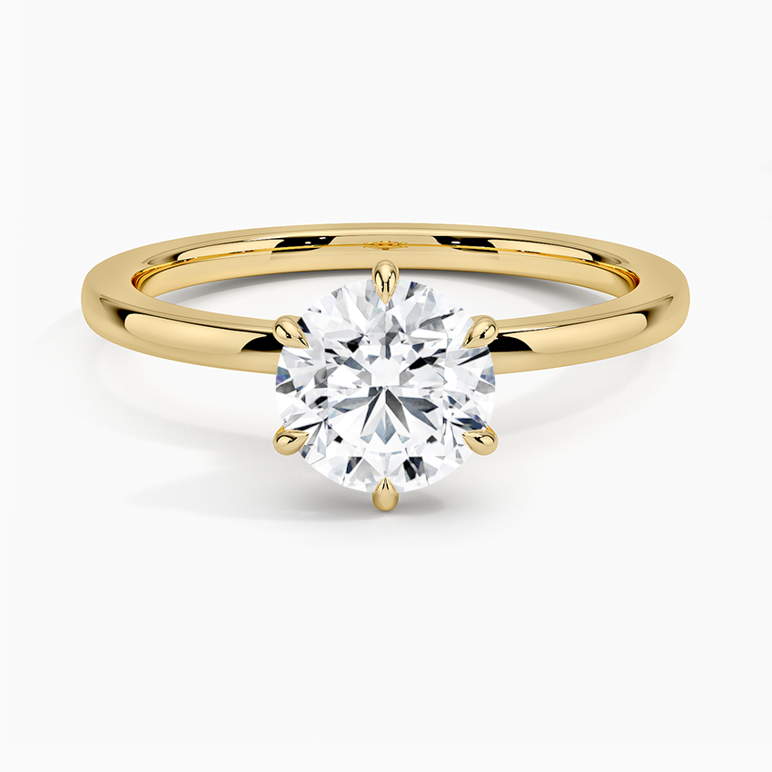 Secret Halo Six-Prong Diamond Ring Yellow Gold 18k Round Engagement Ring
