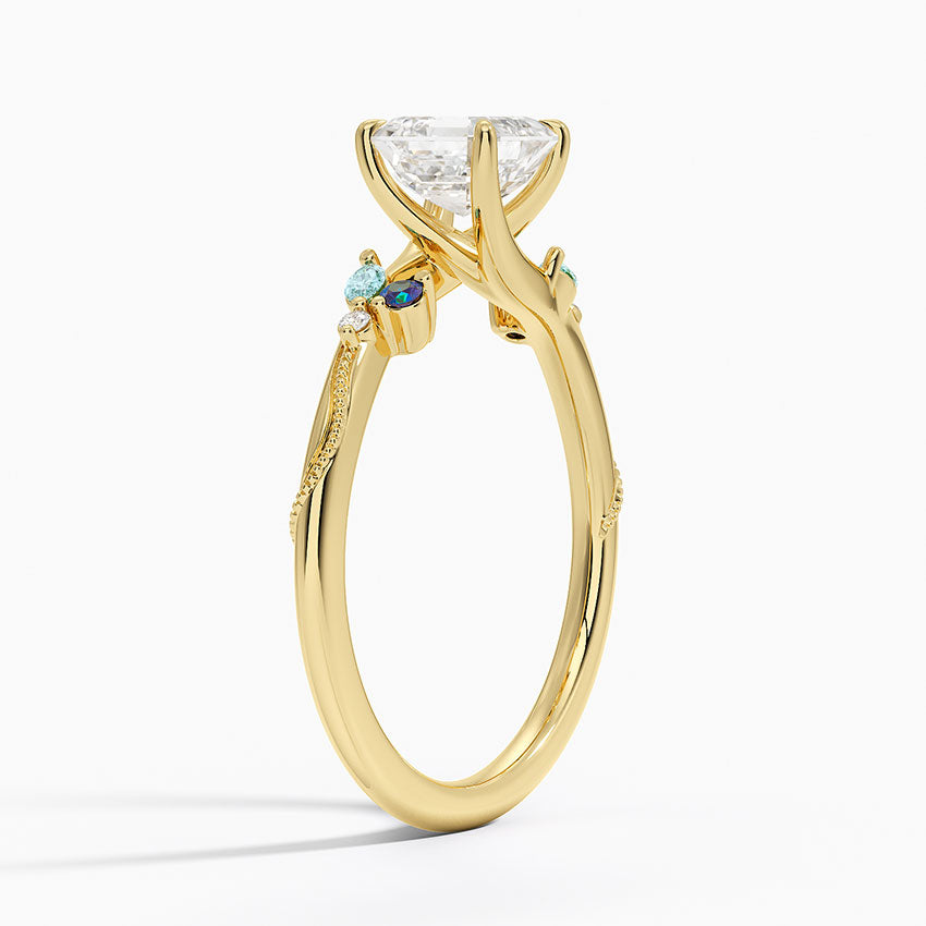 Camellia Indigo Milgrain Ring Yellow Gold 18k Asscher Engagement Ring