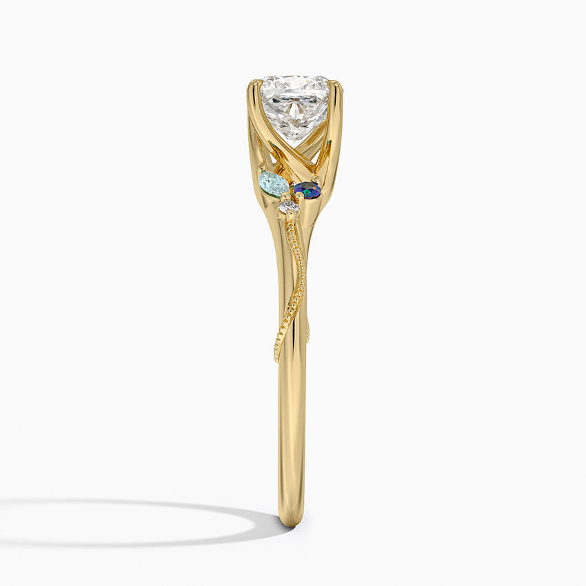 Camellia Indigo Milgrain Ring Yellow Gold 18k Cushion Engagement Ring