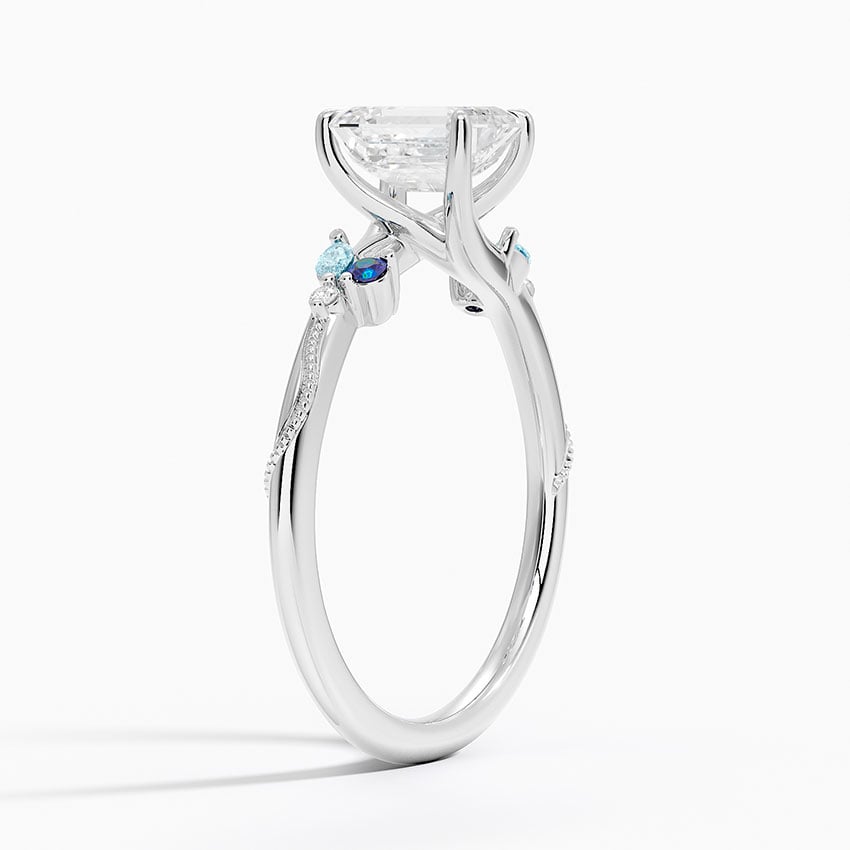 Camellia Indigo Milgrain Ring Platinum Emerald Engagement Ring