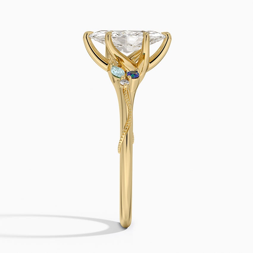Camellia Indigo Milgrain Ring Yellow Gold 18k Marquise Engagement Ring