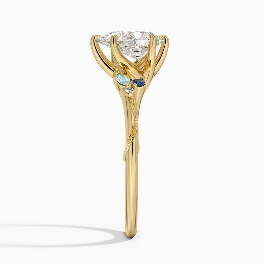 Camellia Indigo Milgrain Ring Yellow Gold 18k Pear Engagement Ring