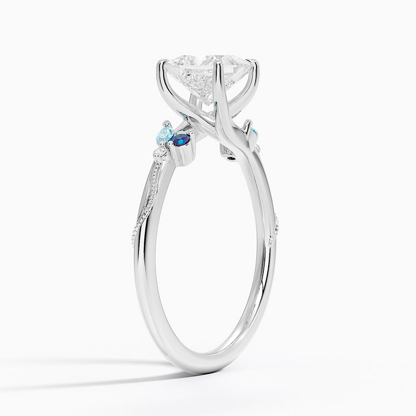 Camellia Indigo Milgrain Ring Platinum Princess Engagement Ring