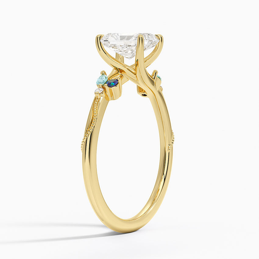 Camellia Indigo Milgrain Ring Yellow Gold 18k Radiant Engagement Ring