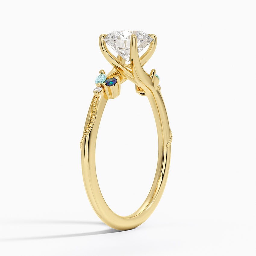 Camellia Indigo Milgrain Ring Yellow Gold 18k Round Engagement Ring