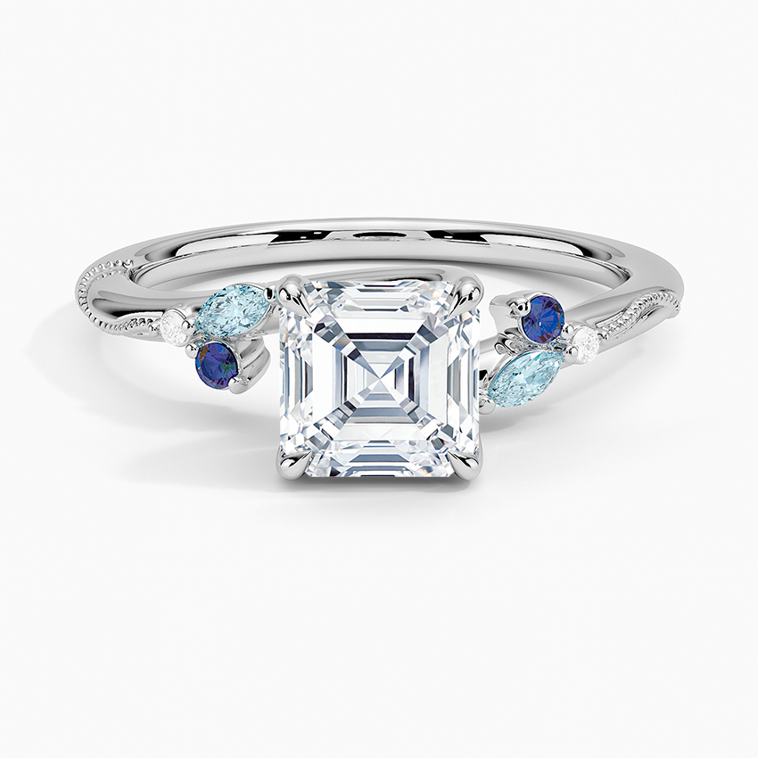 Camellia Indigo Milgrain Ring Platinum Asscher Engagement Ring