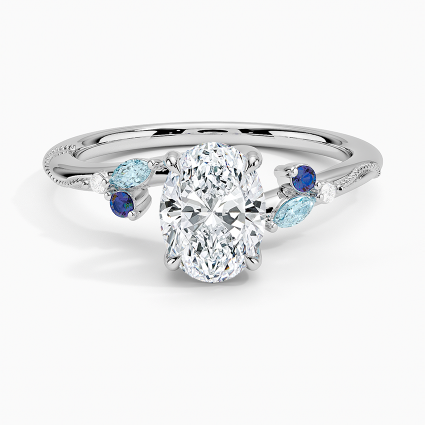 Camellia Indigo Milgrain Ring Platinum Oval Engagement Ring