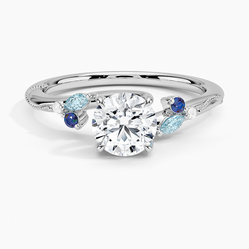 Camellia Indigo Milgrain Ring Platinum Round Engagement Ring
