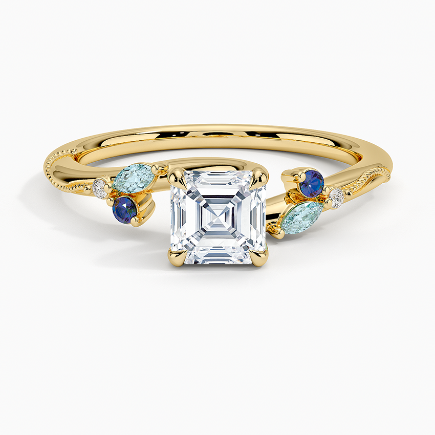 Camellia Indigo Milgrain Ring Yellow Gold 18k Asscher Engagement Ring