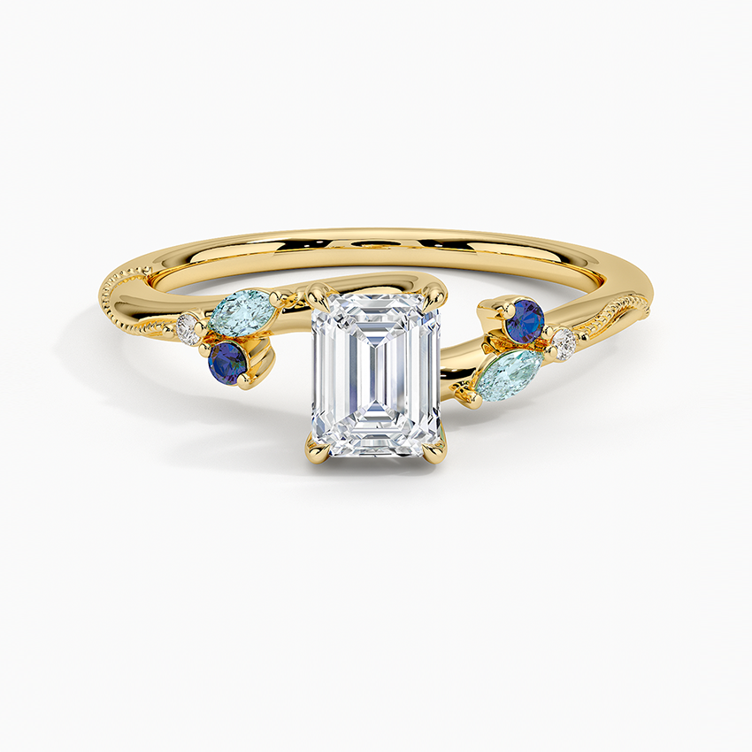 Camellia Indigo Milgrain Ring Yellow Gold 18k Emerald Engagement Ring