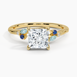 Camellia Indigo Milgrain Ring Yellow Gold 18k Princess Engagement Ring