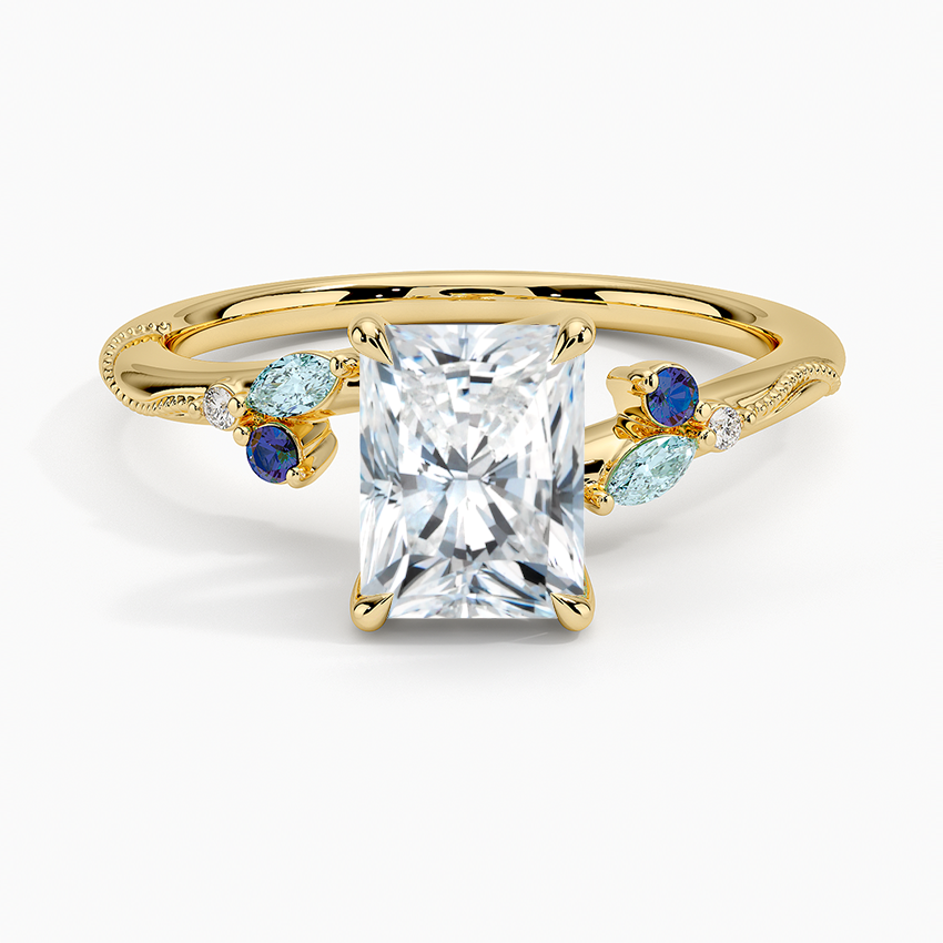 Camellia Indigo Milgrain Ring Yellow Gold 18k Radiant Engagement Ring