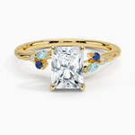 Camellia Indigo Milgrain Ring Yellow Gold 18k Radiant Engagement Ring