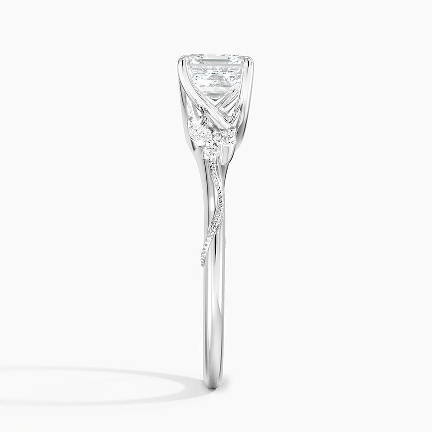 Camellia Milgrain Diamond Ring Platinum Asscher Engagement Ring