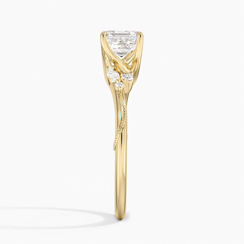 Camellia Milgrain Diamond Ring Yellow Gold 18k Asscher Engagement Ring