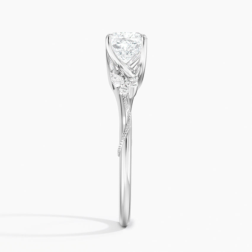 Camellia Milgrain Diamond Ring Platinum Cushion Engagement Ring