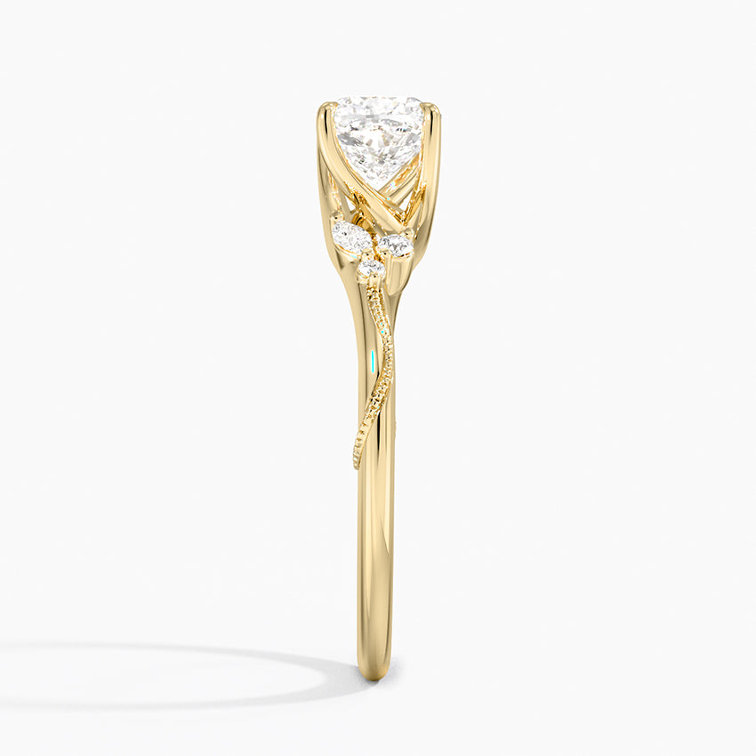 Camellia Milgrain Diamond Ring Yellow Gold 18k Cushion Engagement Ring