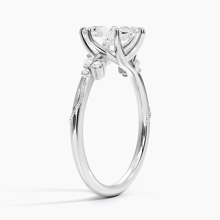 Camellia Milgrain Diamond Ring Platinum Marquise Engagement Ring