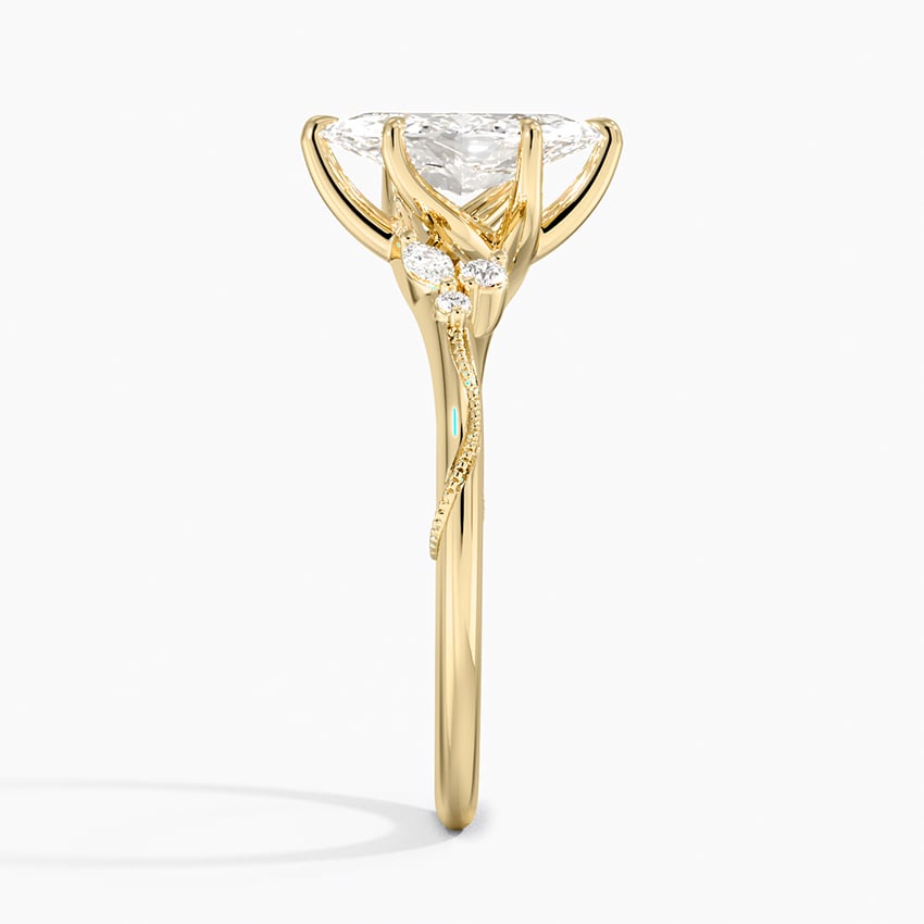 Camellia Milgrain Diamond Ring Yellow Gold 18k Marquise Engagement Ring
