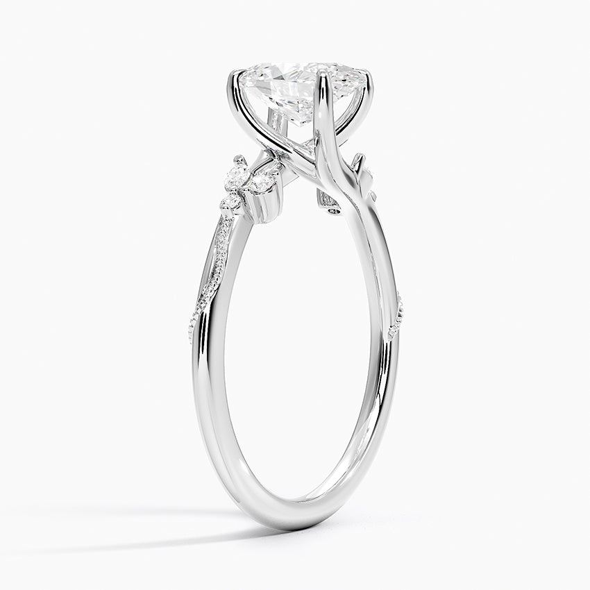 Camellia Milgrain Diamond Ring Platinum Oval Engagement Ring