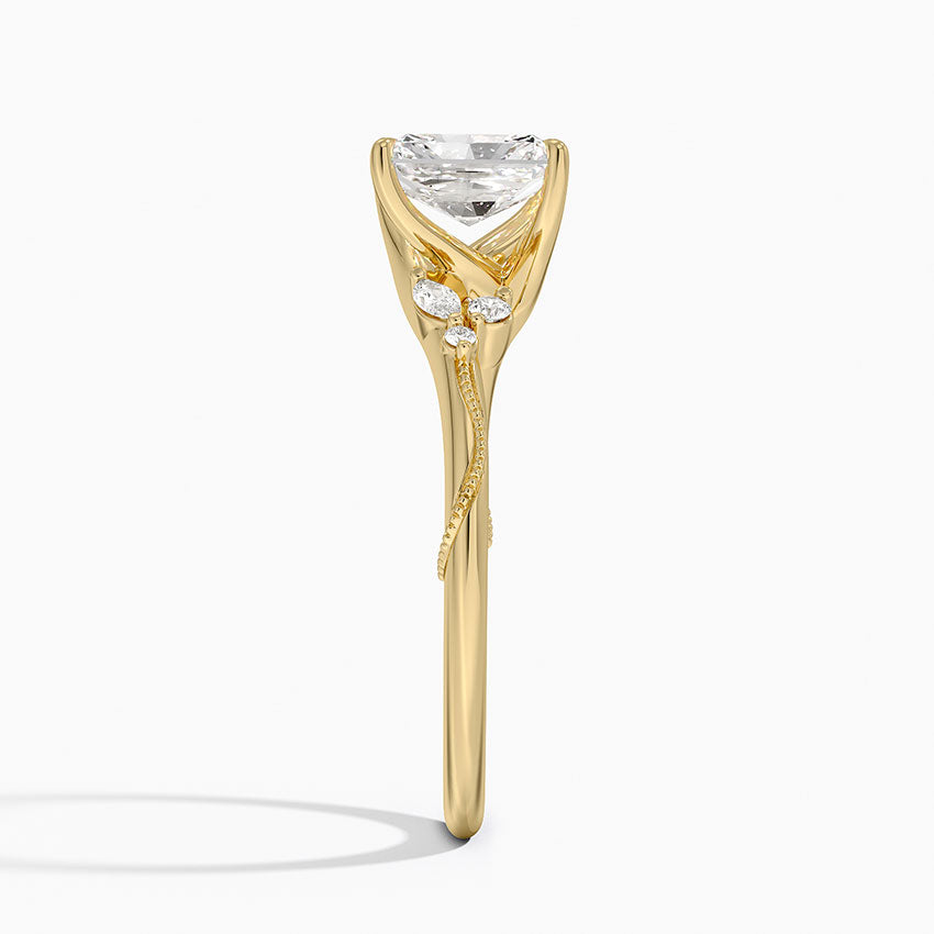 Camellia Milgrain Diamond Ring Yellow Gold 18k Radiant Engagement Ring