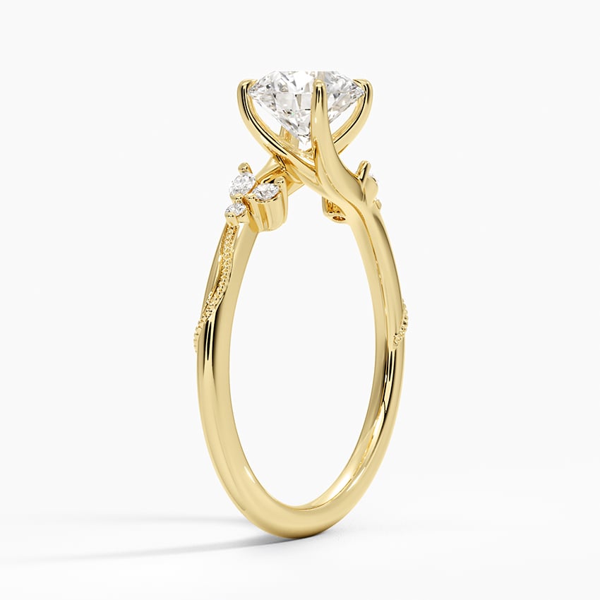 Camellia Milgrain Diamond Ring Yellow Gold 18k Round Engagement Ring