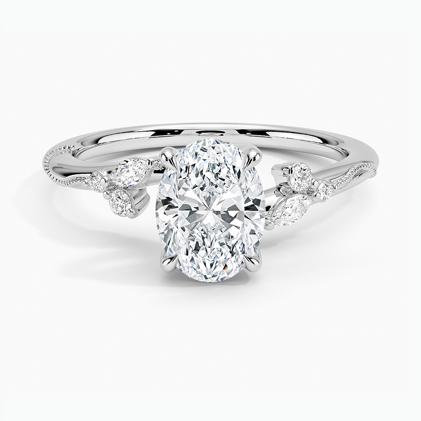 Camellia Milgrain Diamond Ring Platinum Oval Engagement Ring