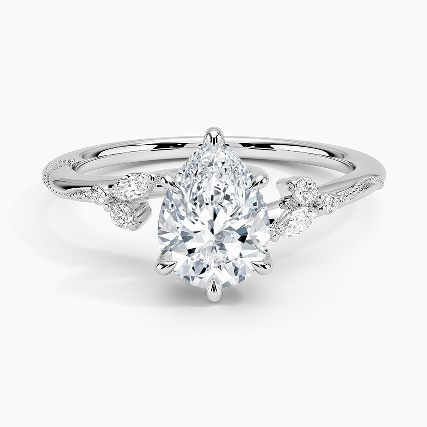 Camellia Indigo Milgrain Ring Platinum Pear Engagement Ring