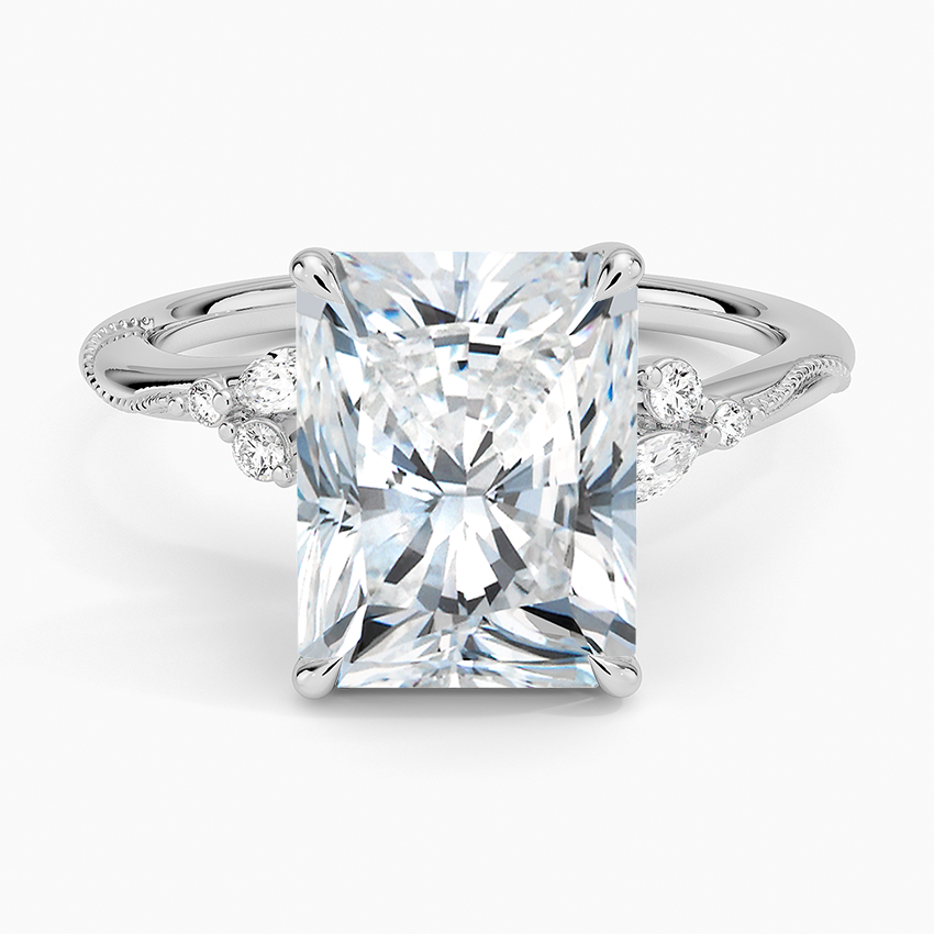 Camellia Milgrain Diamond Ring Platinum Radiant Engagement Ring