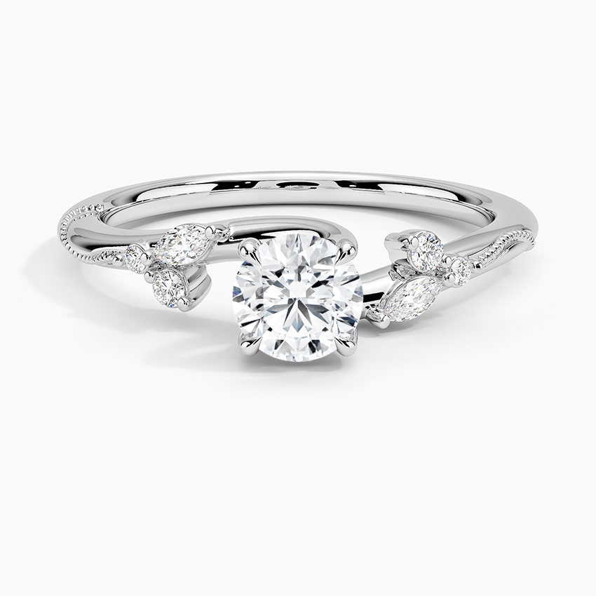 Camellia Milgrain Diamond Ring Platinum Round Engagement Ring