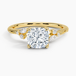 Camellia Milgrain Diamond Ring Yellow Gold 18k Cushion Engagement Ring