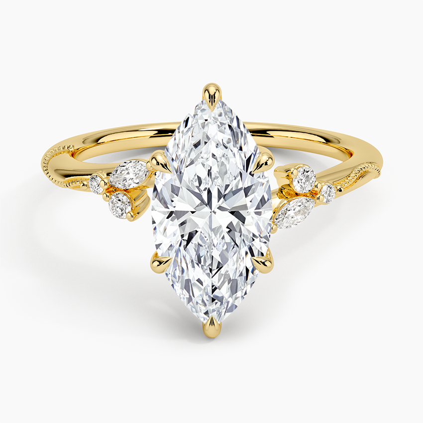 Camellia Milgrain Diamond Ring Yellow Gold 18k Marquise Engagement Ring