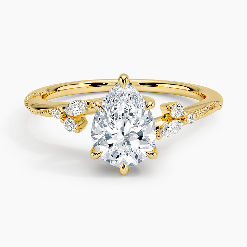 Camellia Indigo Milgrain Ring Yellow Gold 18k Pear Engagement Ring