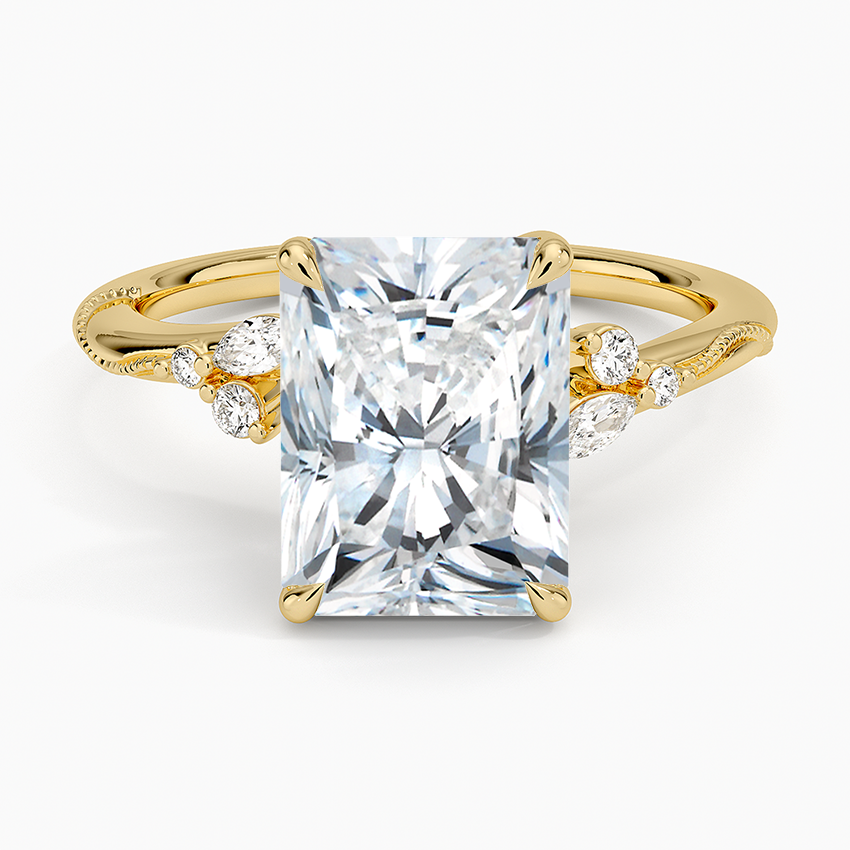 Camellia Milgrain Diamond Ring Yellow Gold 18k Radiant Engagement Ring