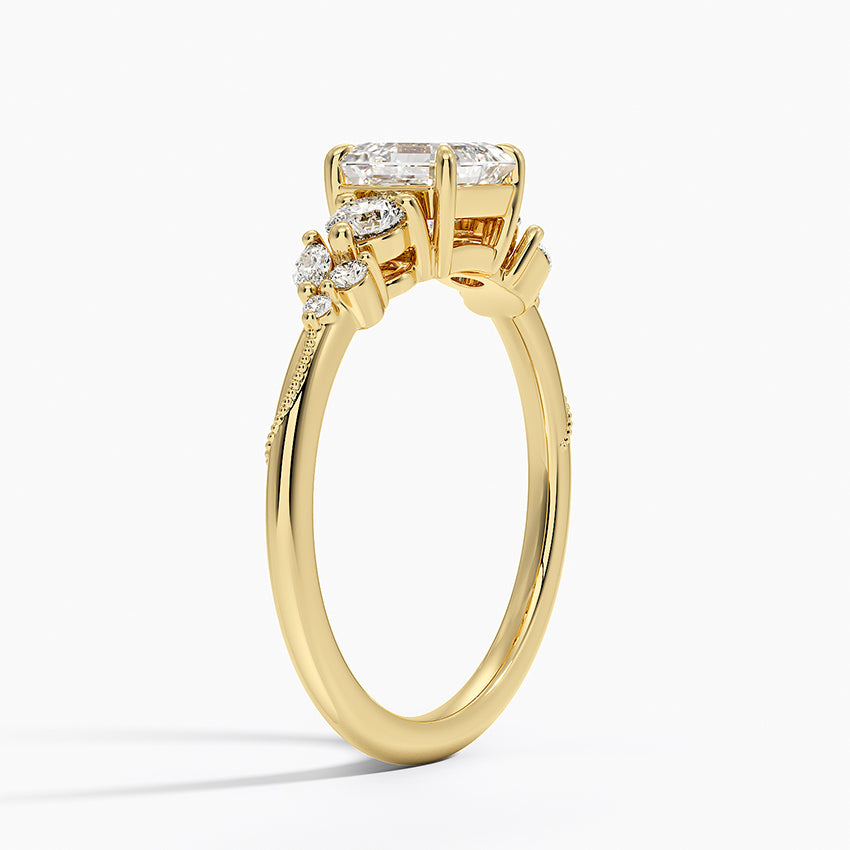 Camellia Three Stone Diamond Ring (1/3 ct. tw.) Yellow Gold 18k Asscher Engagement Ring