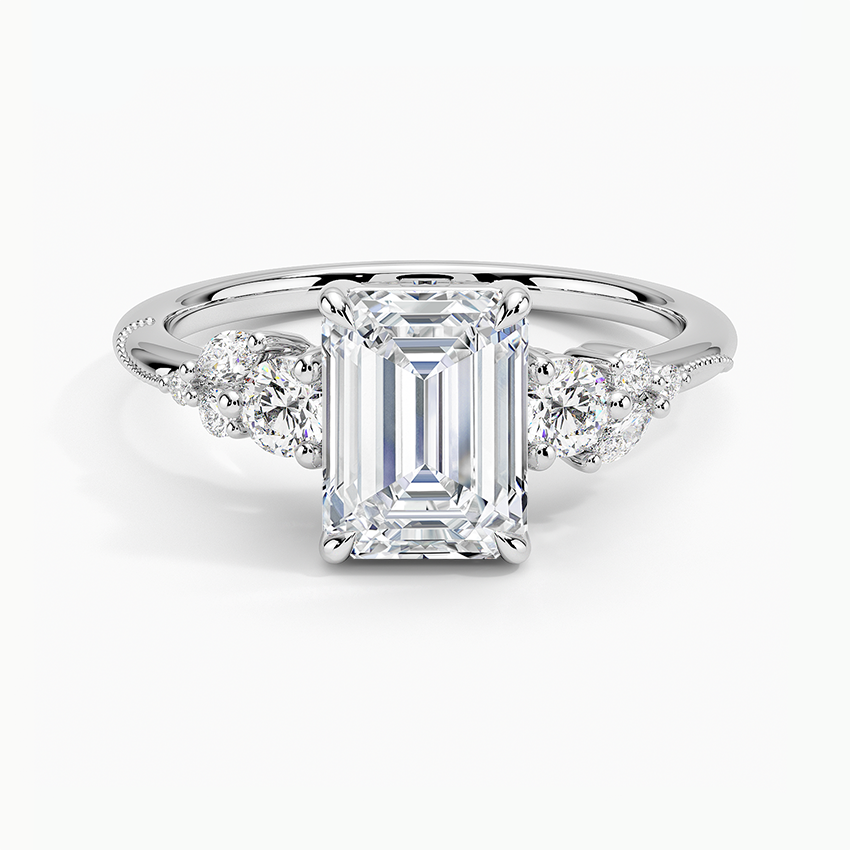 Camellia Three Stone Diamond Ring (1/3 ct. tw.) Platinum Emerald Engagement Ring