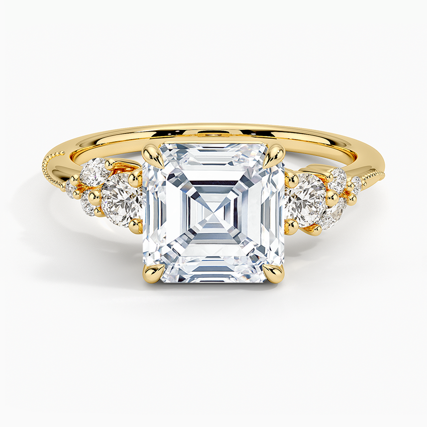 Camellia Three Stone Diamond Ring (1/3 ct. tw.) Yellow Gold 18k Asscher Engagement Ring