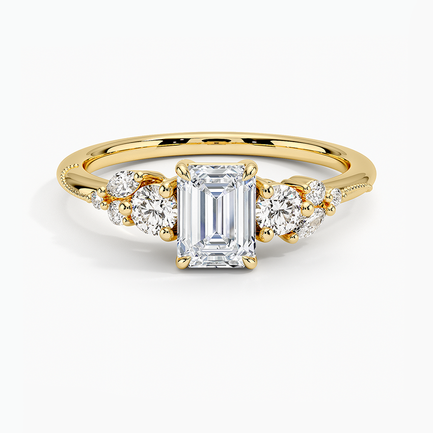 Camellia Three Stone Diamond Ring (1/3 ct. tw.) Yellow Gold 18k Emerald Engagement Ring